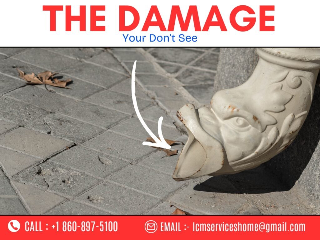 Clogged gutters causing foundation damage in Waterbury CT