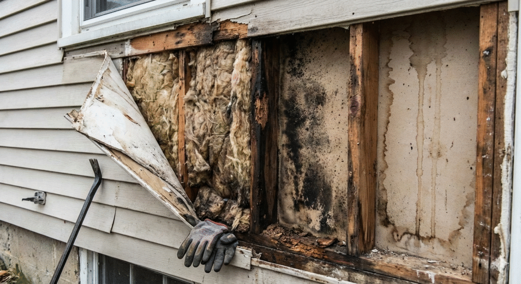 Hidden wall damage behind siding in a Waterbury CT home