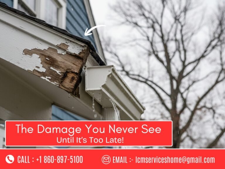 Hidden gutter leaks soaking fascia boards on a Waterbury CT home