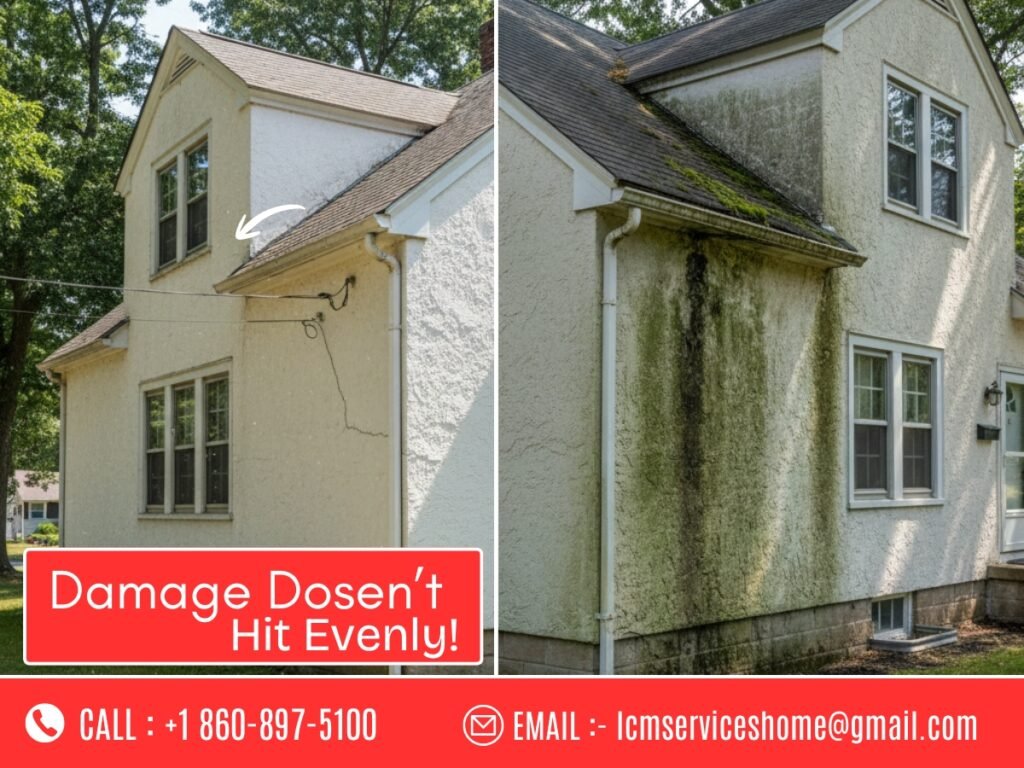 One side of a Waterbury CT home showing faster exterior wear and damage