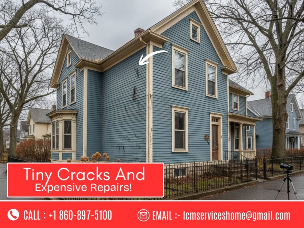 Small exterior cracks on a Waterbury CT home causing hidden interior damage