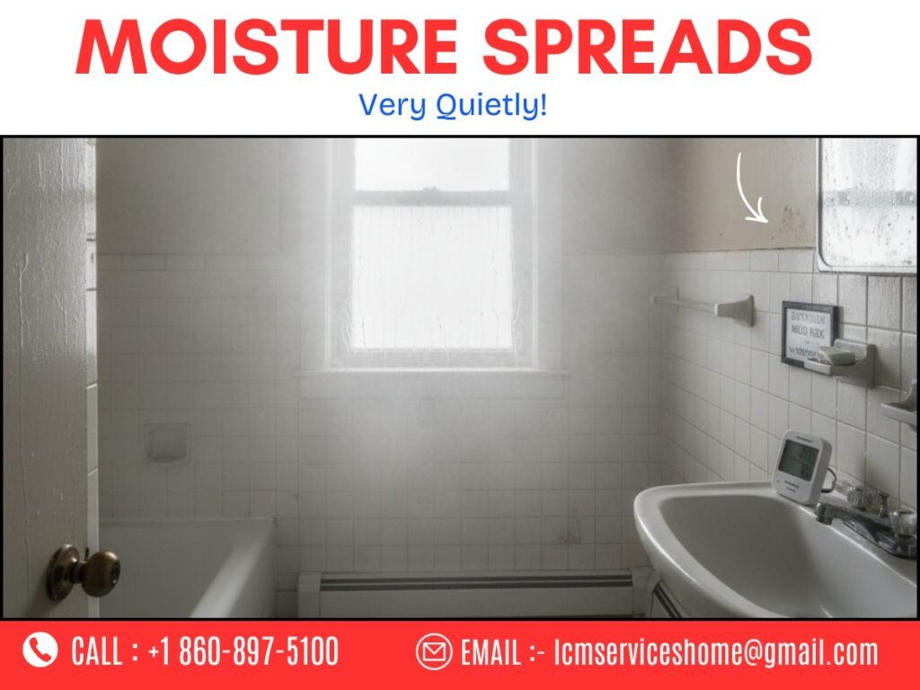 Steam and condensation in a Waterbury bathroom causing hidden moisture