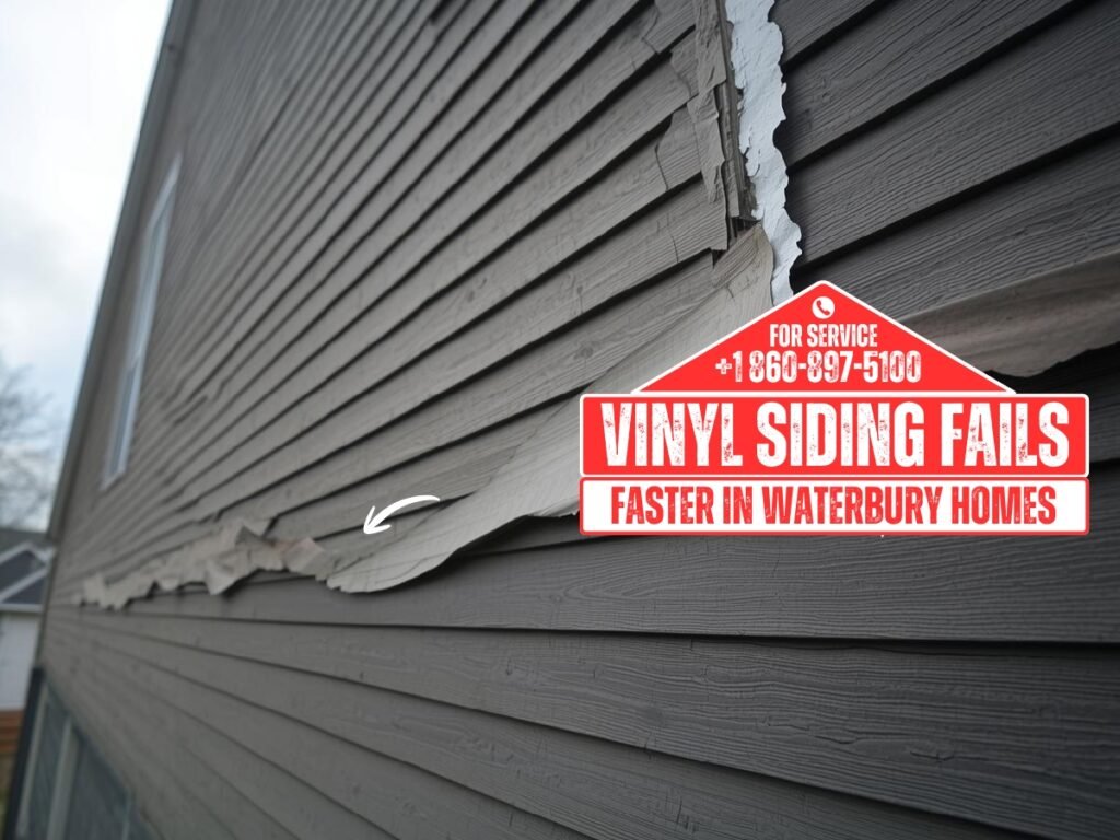 Warped vinyl siding on a Waterbury CT home caused by climate and installation issues