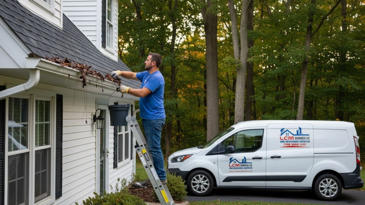 Cleaning clogged gutters before guard installation in CT