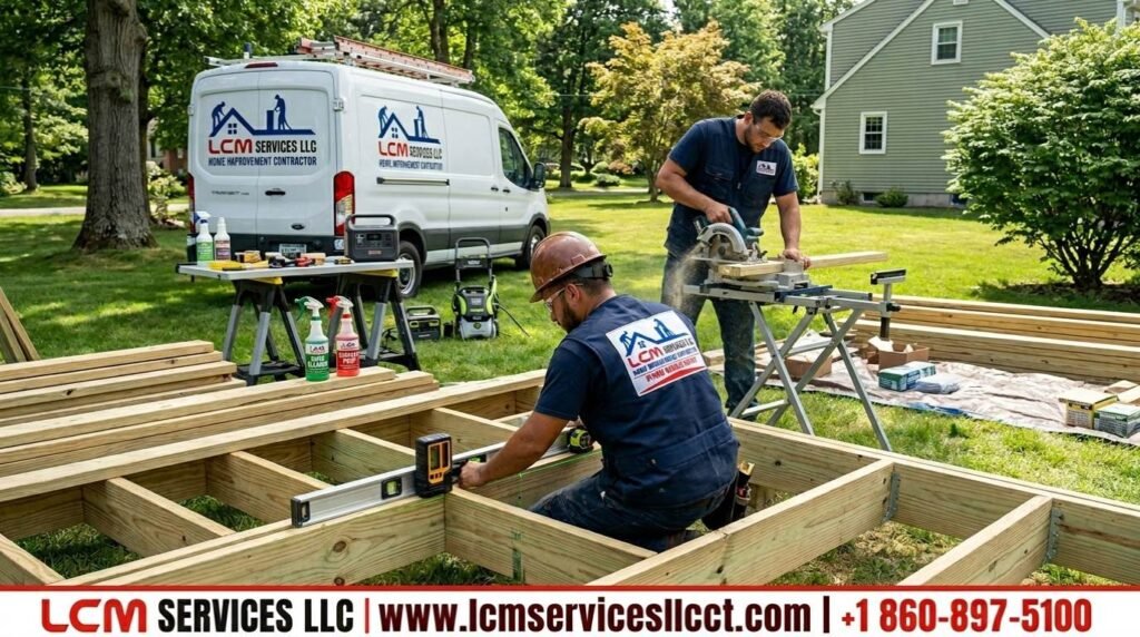 Deck building and installation process by Lcm Services Llc in Waterbury Connecticut