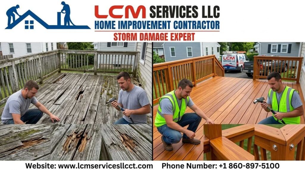 Deck restoration process by LCM Services LLC in Waterbury CT – professional cleaning, repair, sanding and sealing by Alfredo Castro (2)