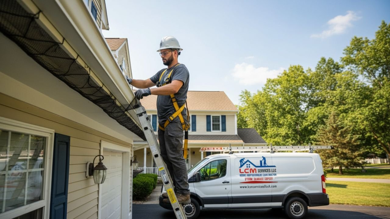 Installing metal gutter guard system in Connecticut (1)