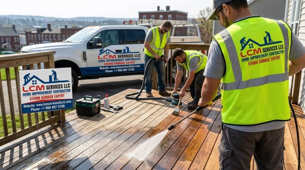 Professional deck restoration CT in Waterbury by LCM Services LLC – Alfredo Castro 15+ years experience, beautiful before & after results. Call +1 860-897-5100