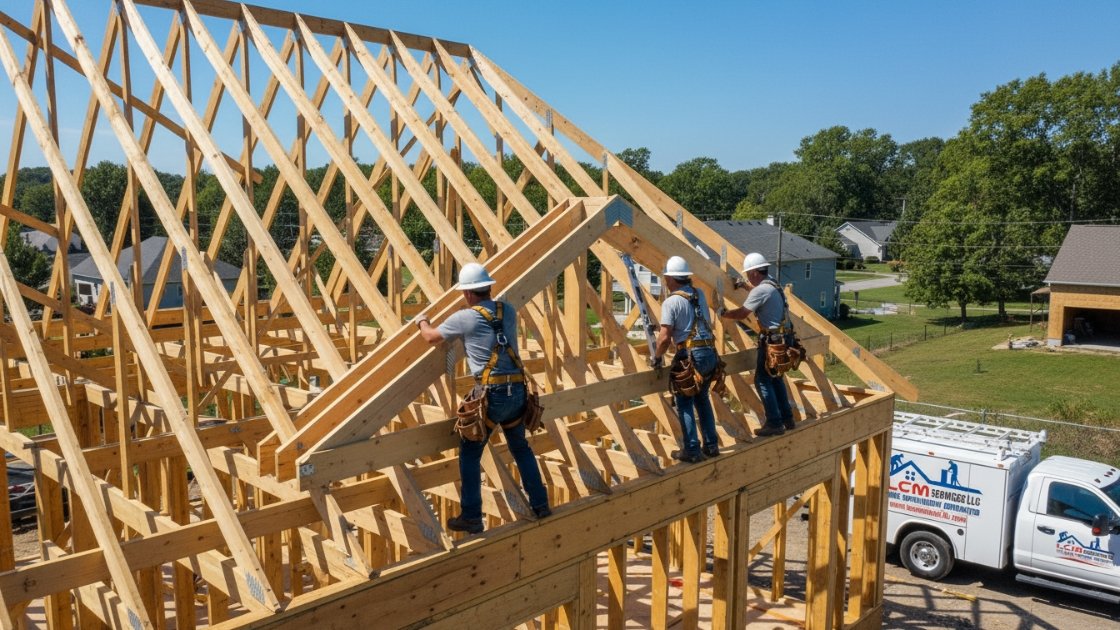 Roof framing installation for house in CT
