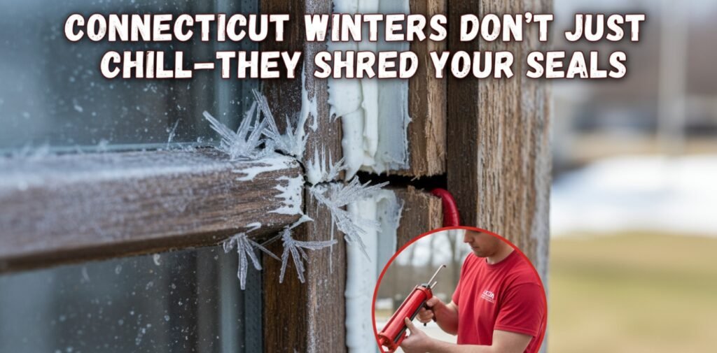 Side-by-side comparison of interior paint damage and the exterior caulk failure that caused it.