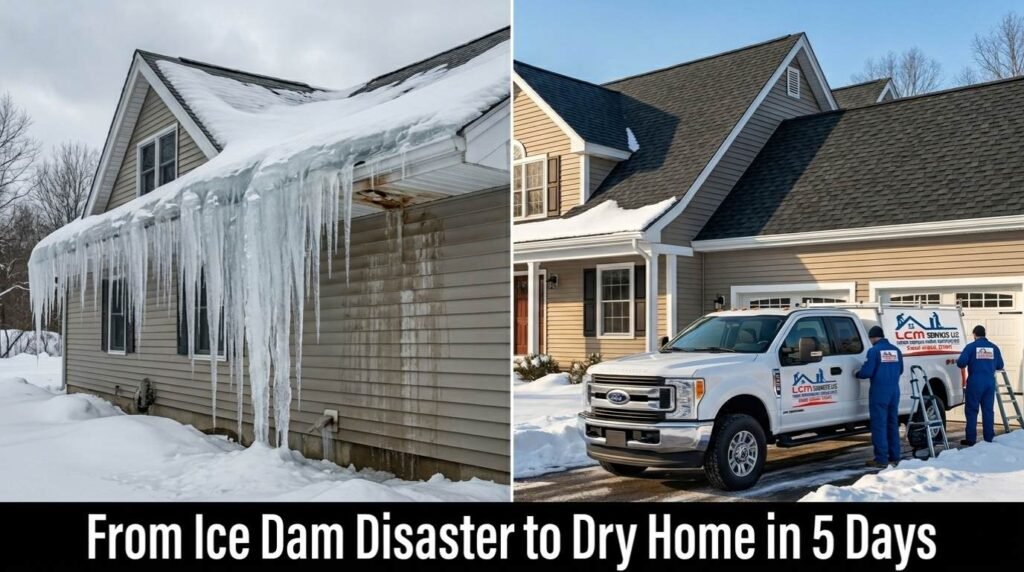 before and after ice dam roof repair Connecticut North Stonington Rodriguez family home (2)