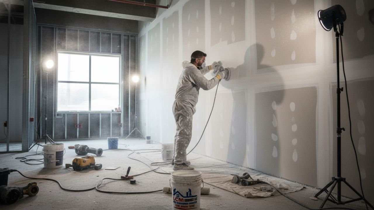 Painter detailing edges in office painting Connecticut