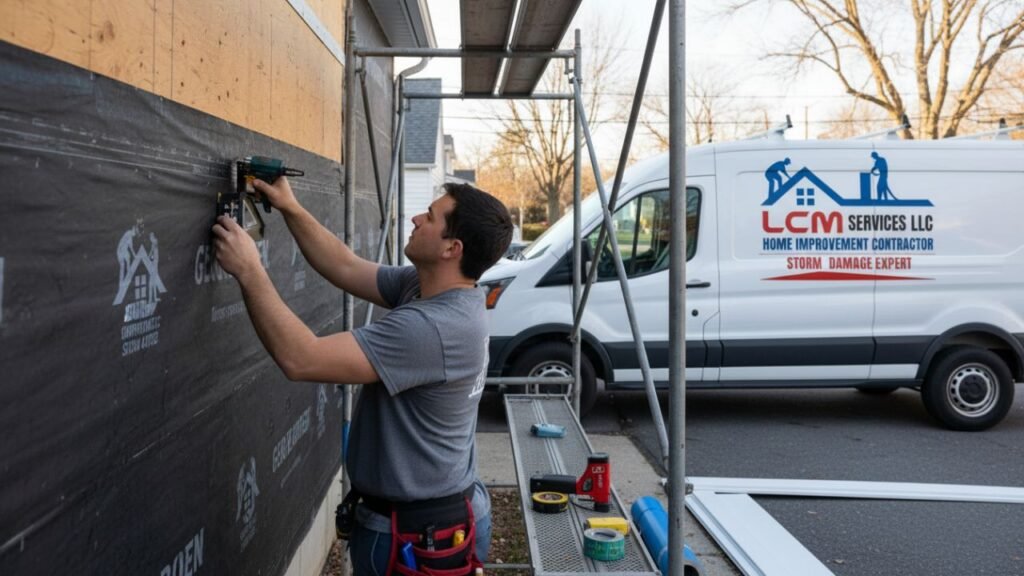 Worker installing vinyl siding panels Waterbury CT