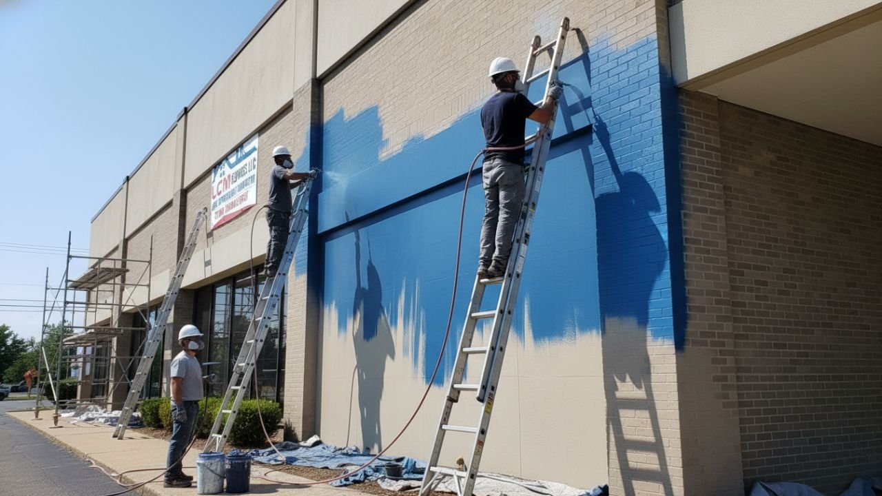 Worker preparing wall surface for painting CT