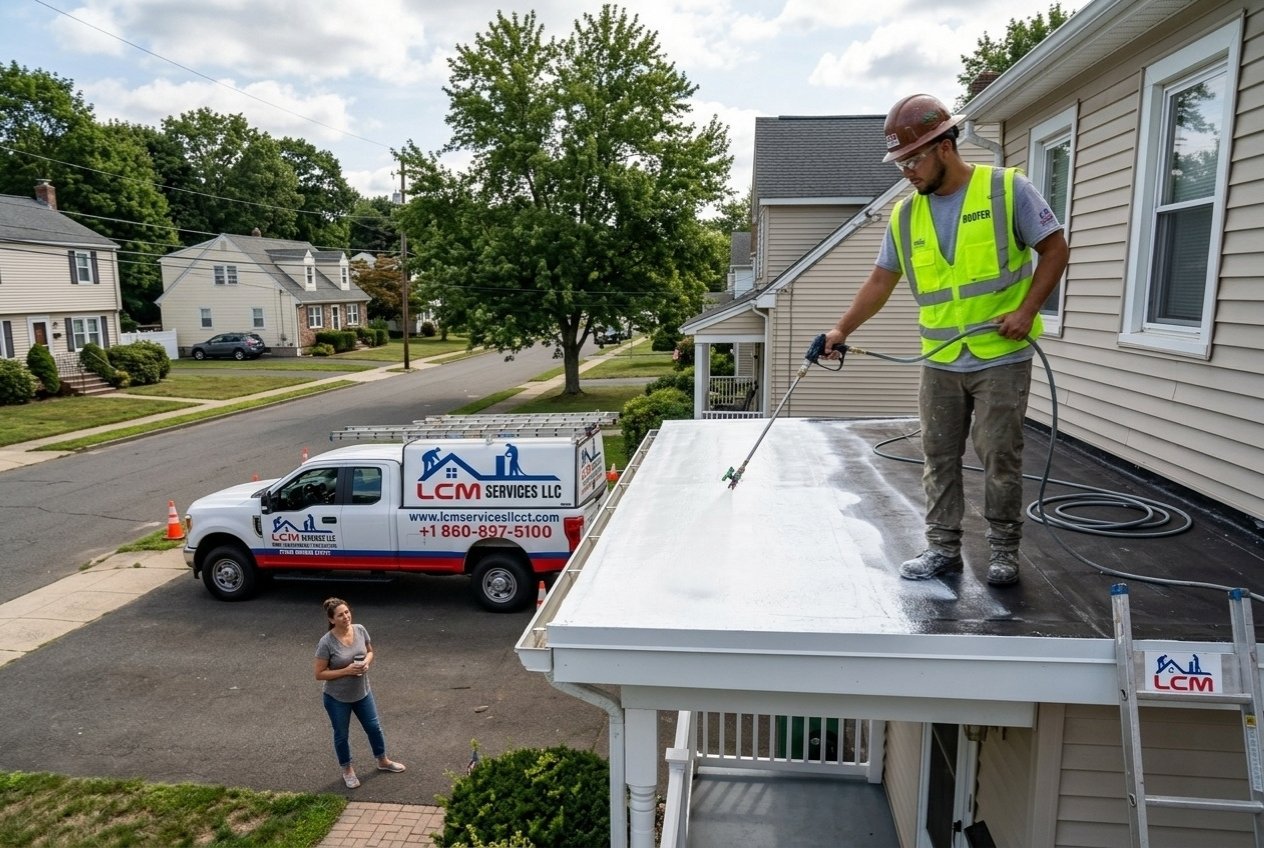 flat roof repair and restoration on Atwood Ave, Waterbury CT – LCM Services LLC.